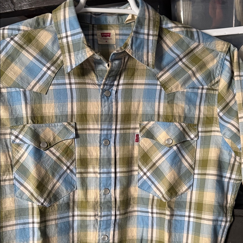 Levi's Men's Casual Plaid Shirt - Blue, Green, and Tan